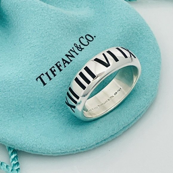 Size 12 RARE Tiffany Atlas Ring in Black Enamel and Sterling Silver Mens Unisex - Picture 3 of 8